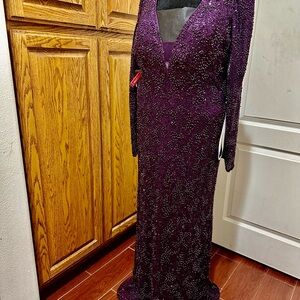 Mac Duggal Deep Purple Long Sleeve Dress